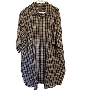 Canyon Ridge Mens 4XLT Black Tan Plaid SS  Button Down Shirt Tall Fit Dad Style